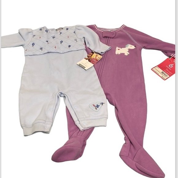 Bundle of 2 , NWTS Carter’s Girls 6 Months Blue Jumpsuit & Purple Sleeper - Picture 1 of 11